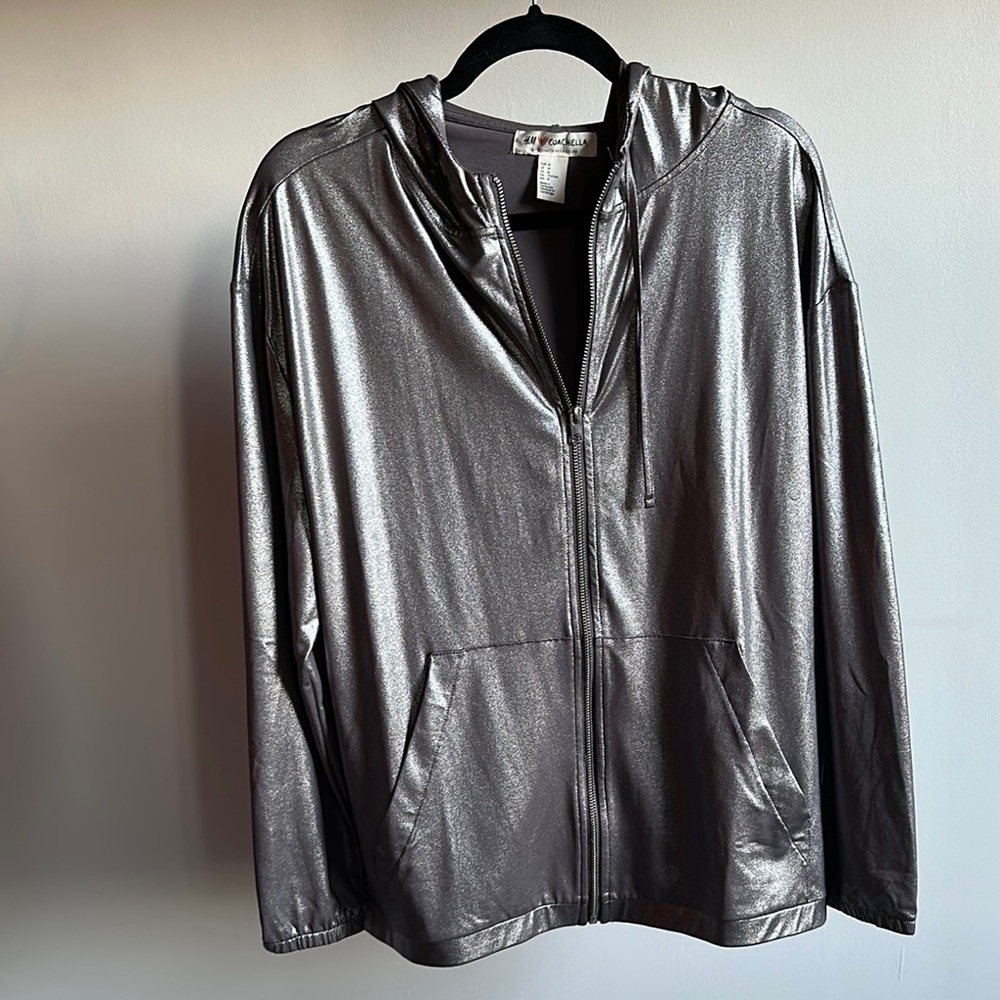 Metallic Silver Zip-Up Hoodie